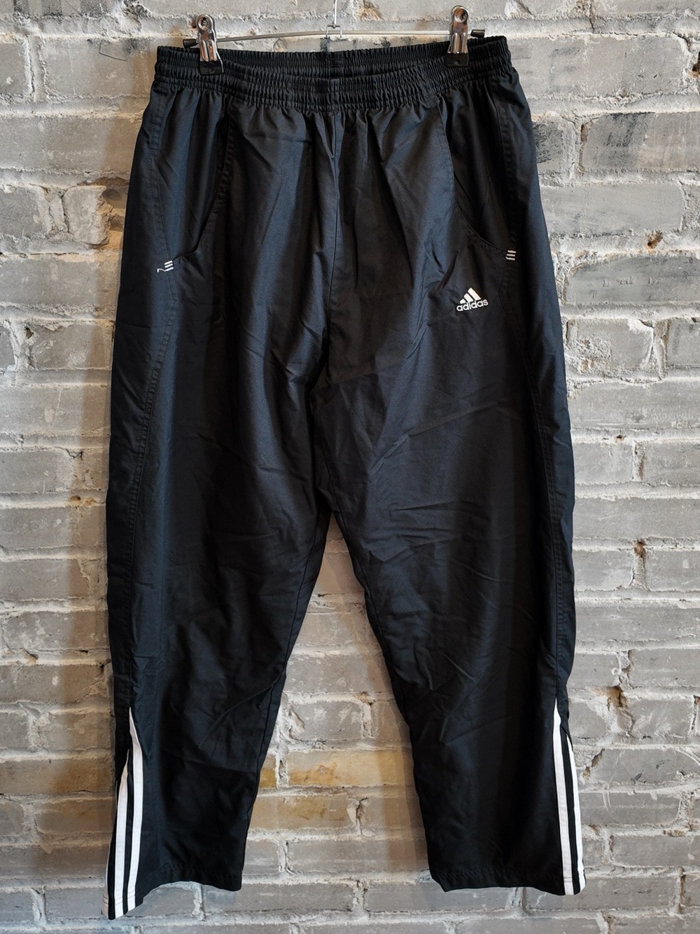 Vintage Y2K Adidas 3-Stripe Track Pants Black White Zipper Ankle Men's Medium